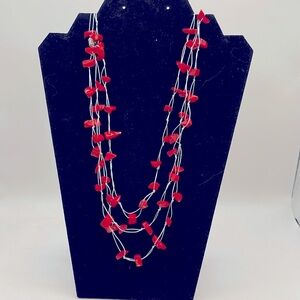 RED STONE NECKLACE - Handmade in Riviera Maya - Stretches and has Toggle Closure